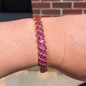 925 gold overlay pink Sapphire tennis bracelet